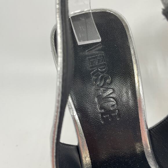 Versace Women's Metallic Medusa Buckle Slingback Sandals Silver EU 37 US 7 - Picture 8 of 11